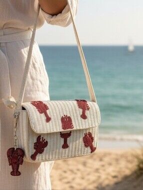 NWT Handcrafted in India Viral Beaded Lobster Shoulder Bag with Matching Beaded